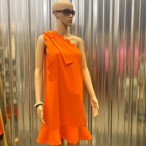 Victoria Beckham orange one shoulder dress